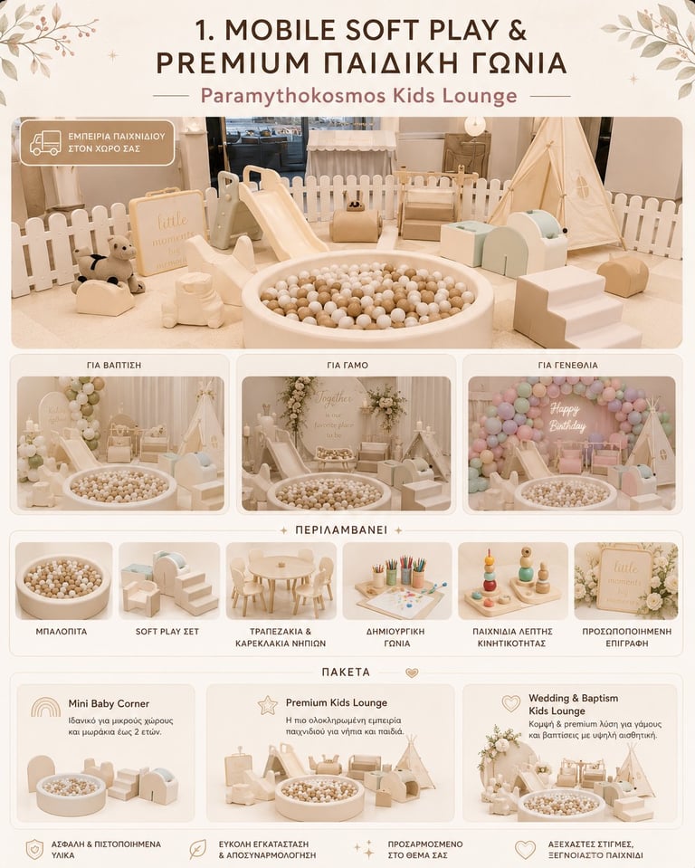 Premium indoor soft play facility with ball pit, wooden play structures, and decorative elements for childrens activities and events